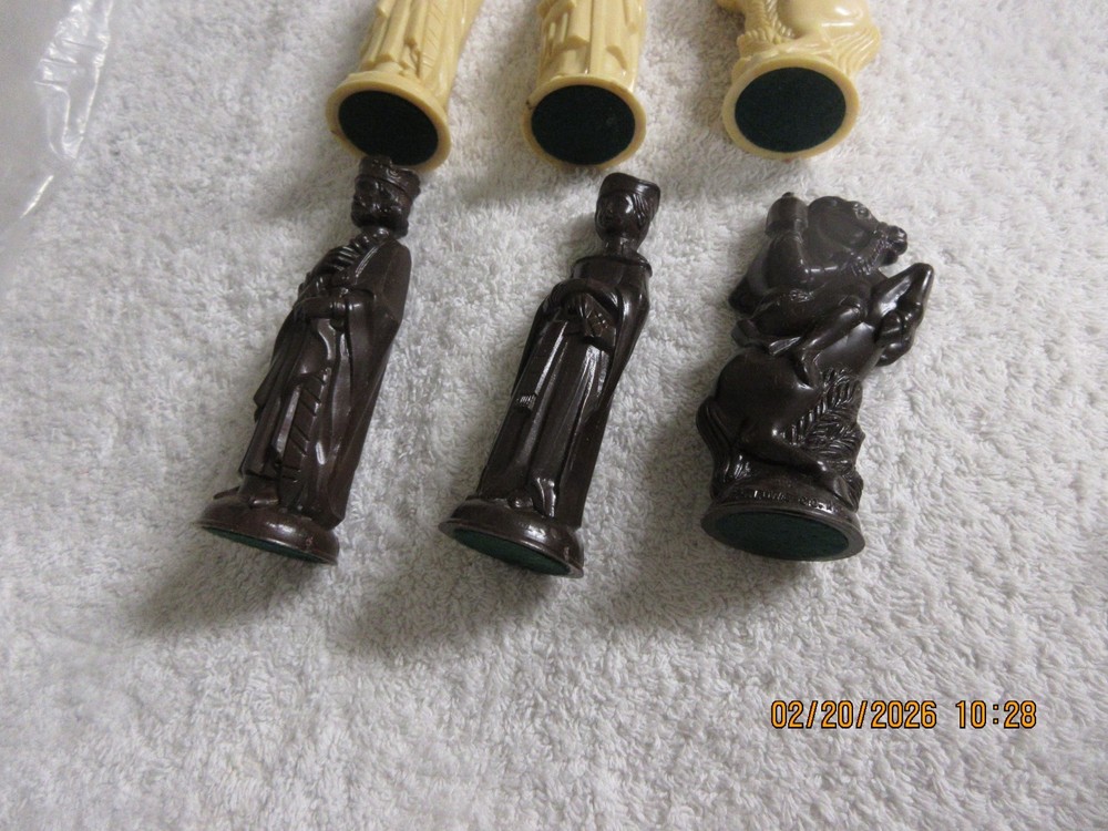 Chess Set , Vintage 1950s, Renaissance Medieval Hard Plastic , Felt Bottom ,