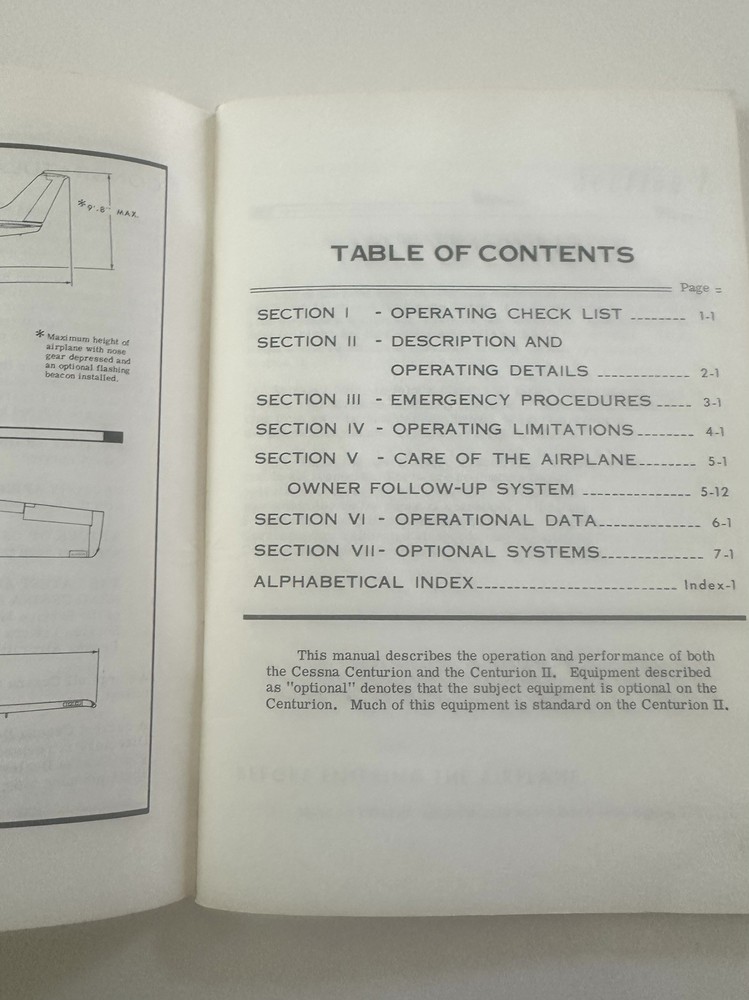 Vintage 1971 Cessna Model Centurion & Centurion II Owner's Manual. Nice !