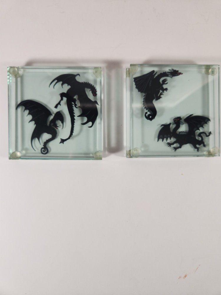 Glass Coasters With Dragon Silhouettes