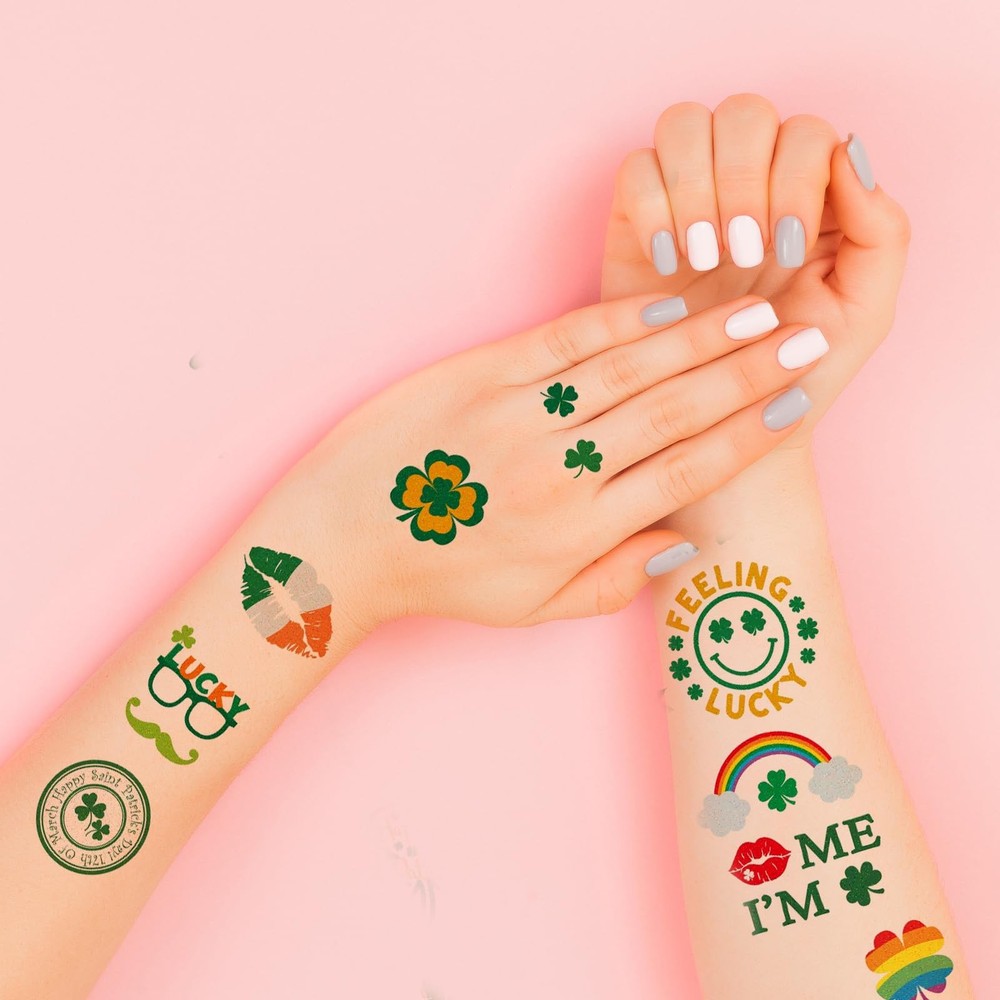 Glitter St Patricks Day Temporary Tattoos, 23 Sheets St Patricks Day accessor...