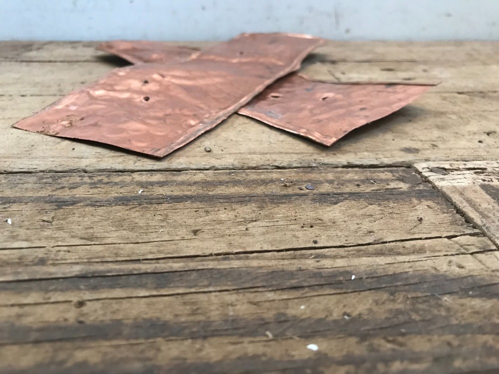 2 Hammered Shinny Sheet Copper Bent Dented 10" x 3"