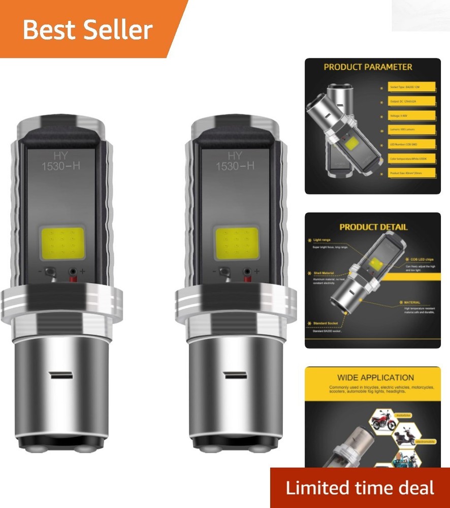 Complete Lighting Solution: 12W BA20D COB LED Bulbs with High/Low Beam Function