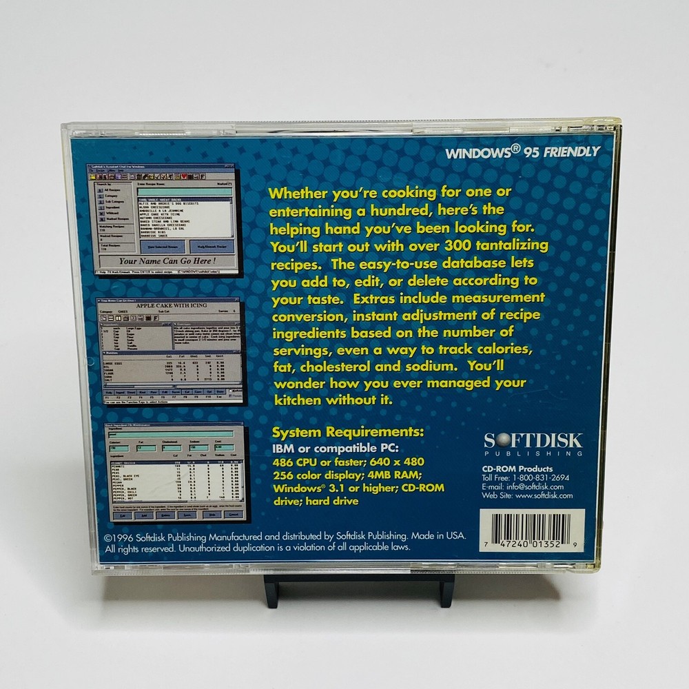 THE CHEF'S ASSISTANT Recipe Guide for PC CD-ROM Computer 300+ Recipes TESTED euc