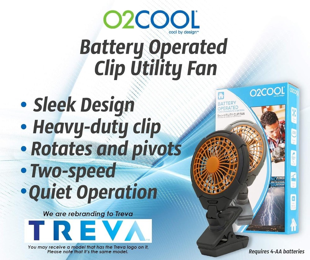 O2COOL 5-inch Battery-Powered Clip Fan Adjustable Rotating Function AA Battery
