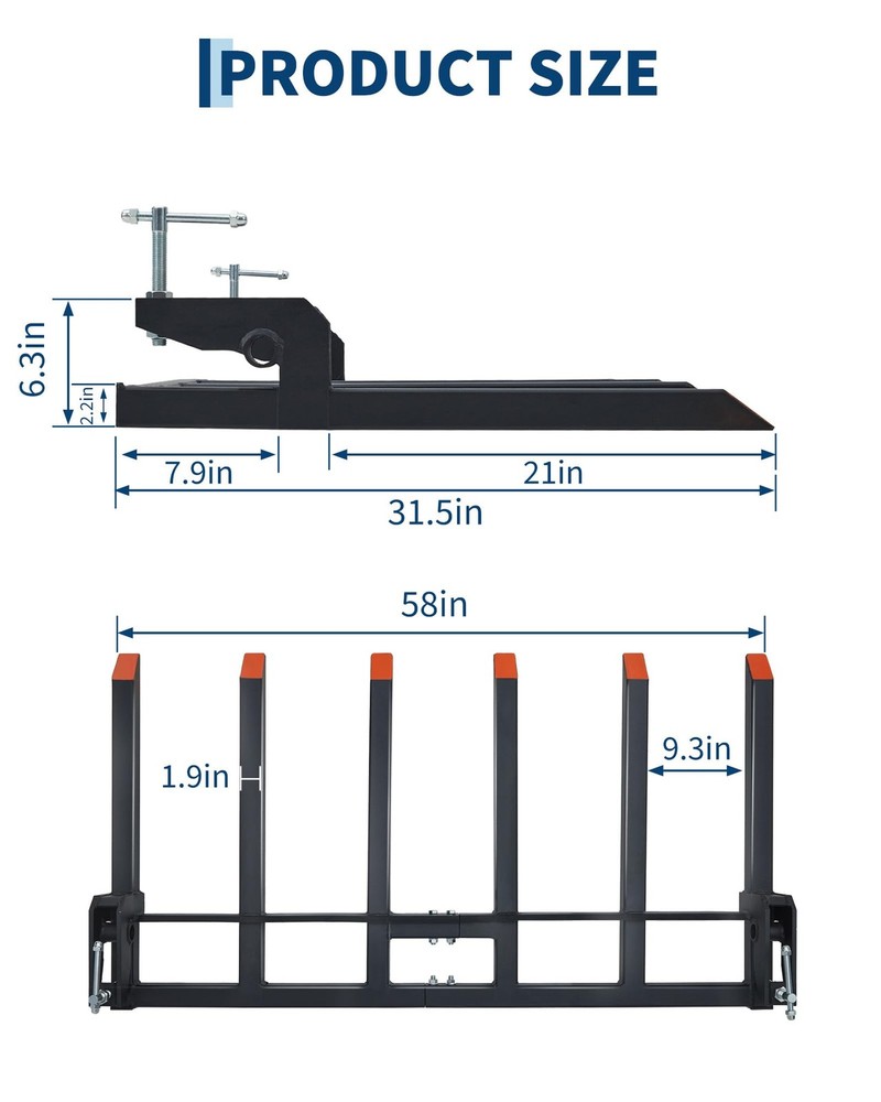 4000 LBS Loading Weight Pallet Forks for Loader, Tractor Buckets, Skidsteer