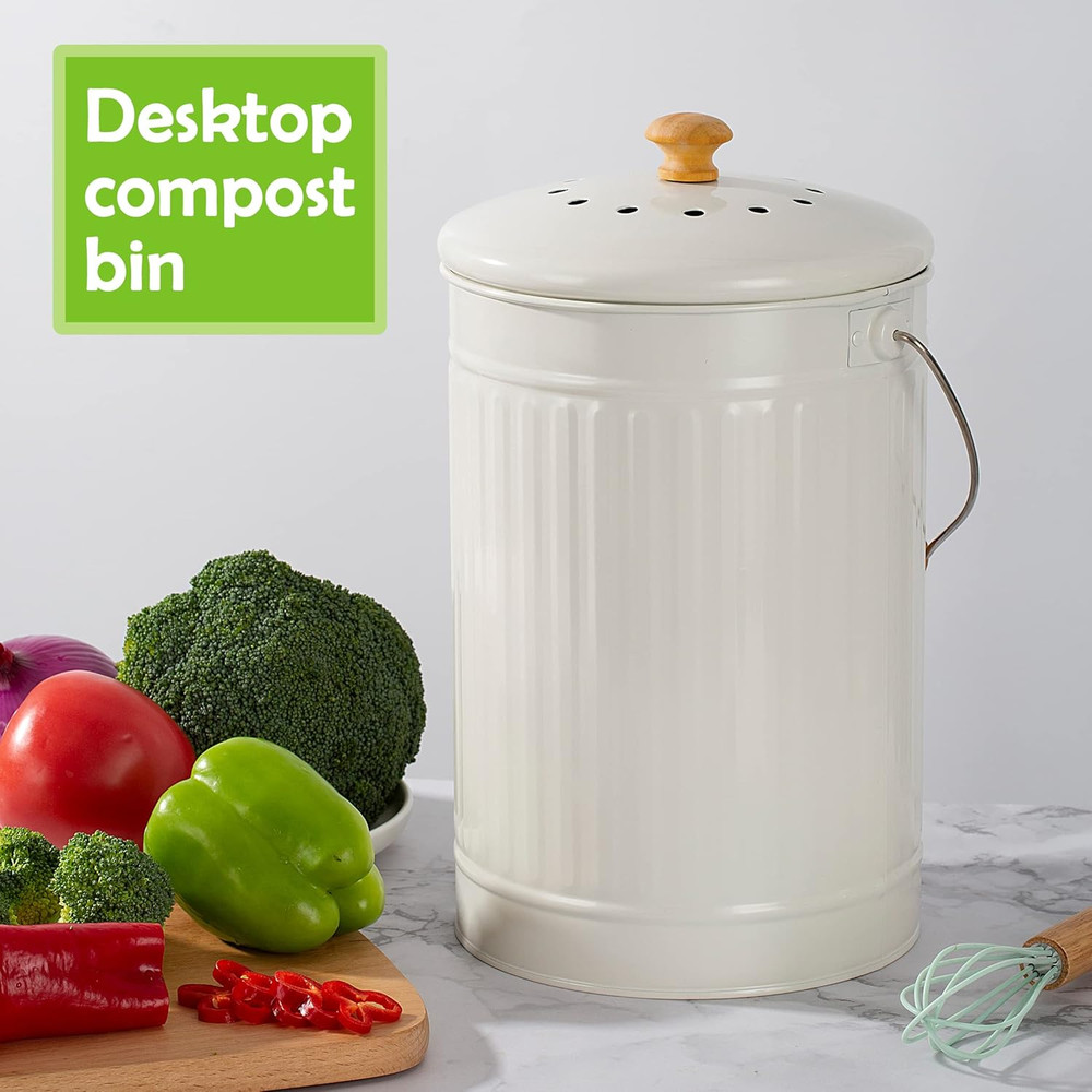 1.7 Gallon Kitchen Compost Bin, Indoor Countertop Compost Bin with Lid, 100% Rus