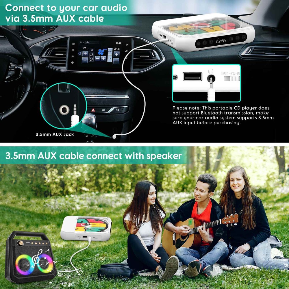 1PC Versatile CD Player 5V2A BT 5.3 CD/CD-R/CD-RW/MP3/WAV Essential For Learning