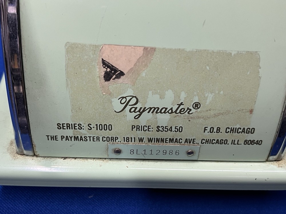 Vintage Paymaster Series S-1000 Check Writer Machine without key
