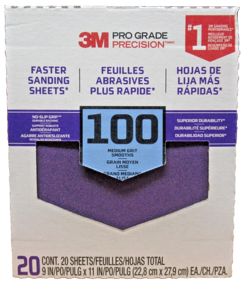 3M 20 Pack 9"x 11" Pro Grade Precision 100 Grit Sand Paper