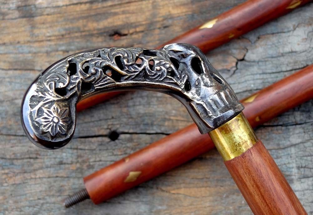 BRASS BEAUTIFUL SOLID HANDLE HEAD VINTAGE CANE SHAFT WALKING STICK HANDMADE