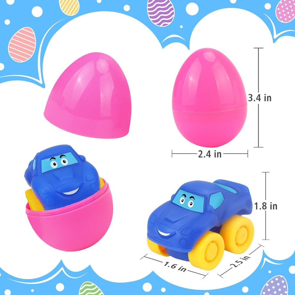 Prefilled Easter Eggs with Toy Cars: 12Pcs Filled Easter Eggs with Soft Rubbe...