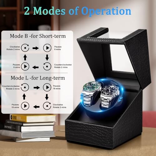 Watch Winder for Automatic Watches,Automatic Black Crocodile Pattern Leather