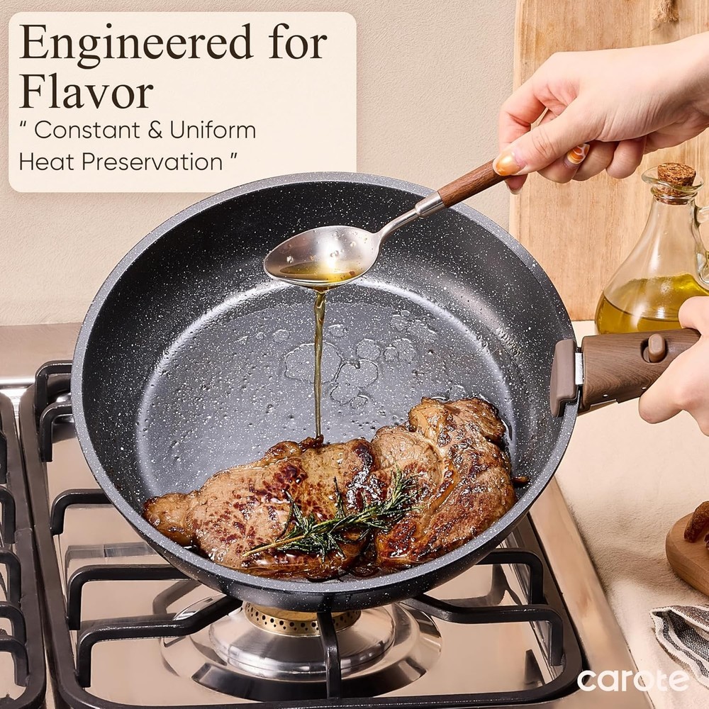 CAROTE 19Pc Nonstick Cookware Set Detachable Handle