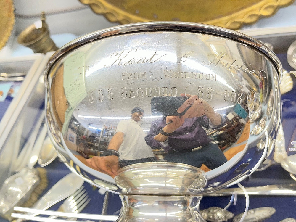 Punch bowl, silverplate, from submarine USS Segundo