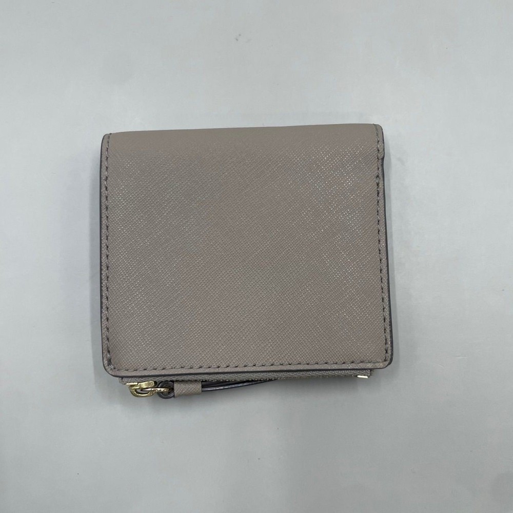 TORY BURCH Two-Fold Wallet Mini Compact Logo Gold Hardware Leather Greige