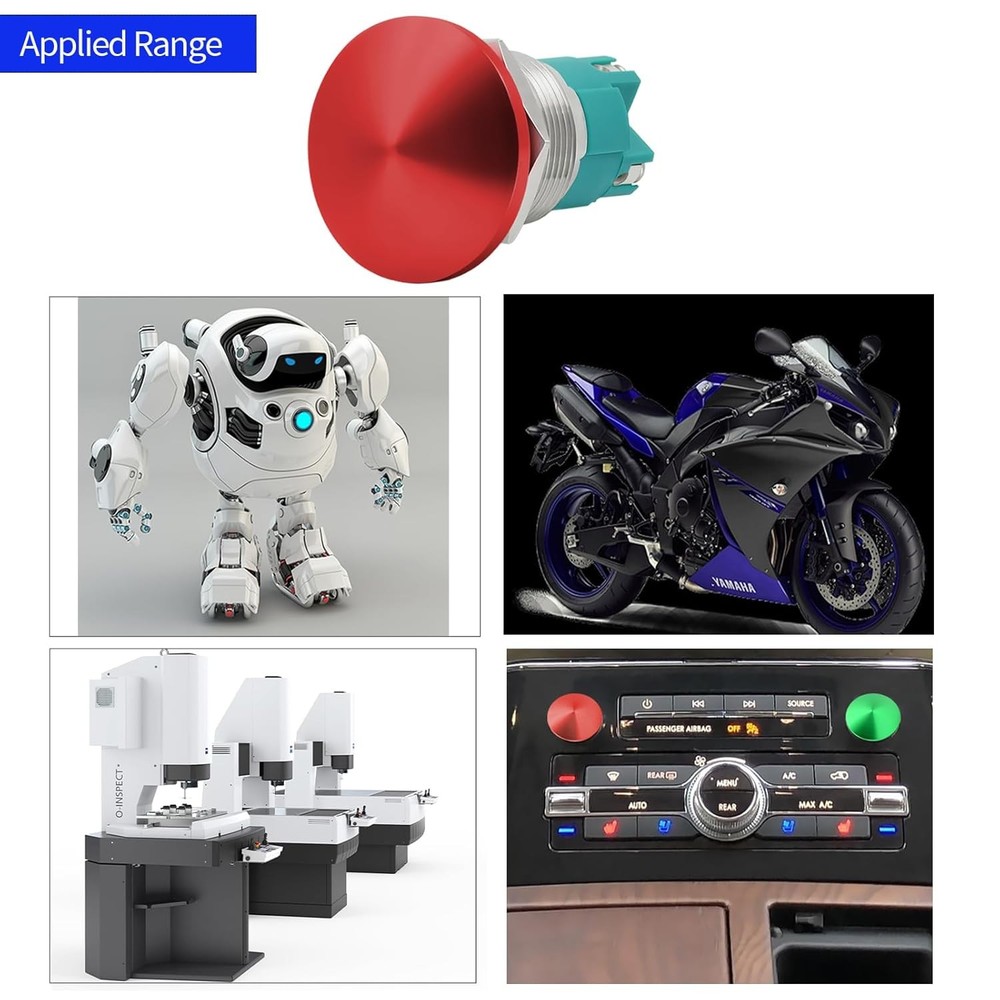 10 Amp Push Button Switch Red 22mm 7/8'' Momentary, DPST 2NO,