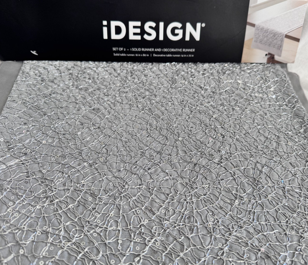 iDesign Set of 2 Table Runner 1 Solid Velvet Runner & 1 Deco Metallic Runner NIP