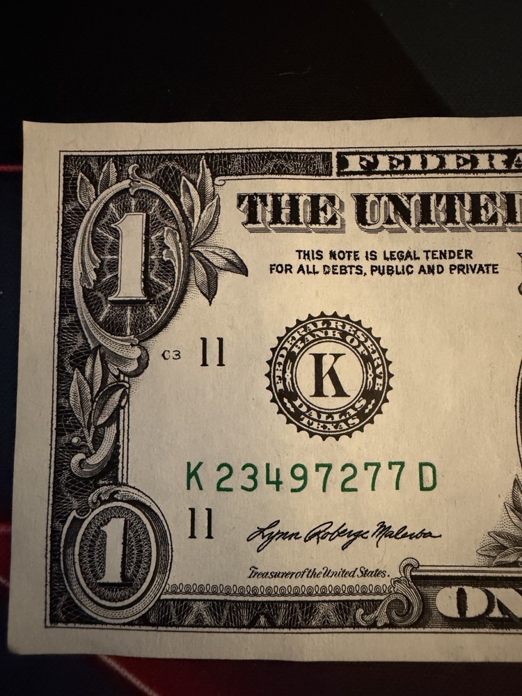 US 2021 $1 Bill Error - Too Much Ink on Front Side of Bill