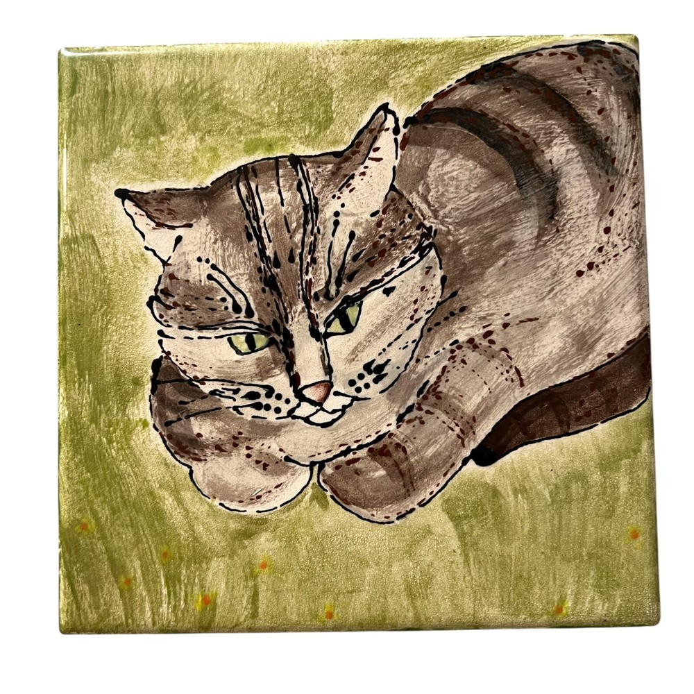 Handmade Ceramic Tile Cat Art Wall Decorative Home Decor