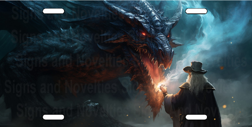 Dragon And Wizard License Plate  Personalized Custom Add Text