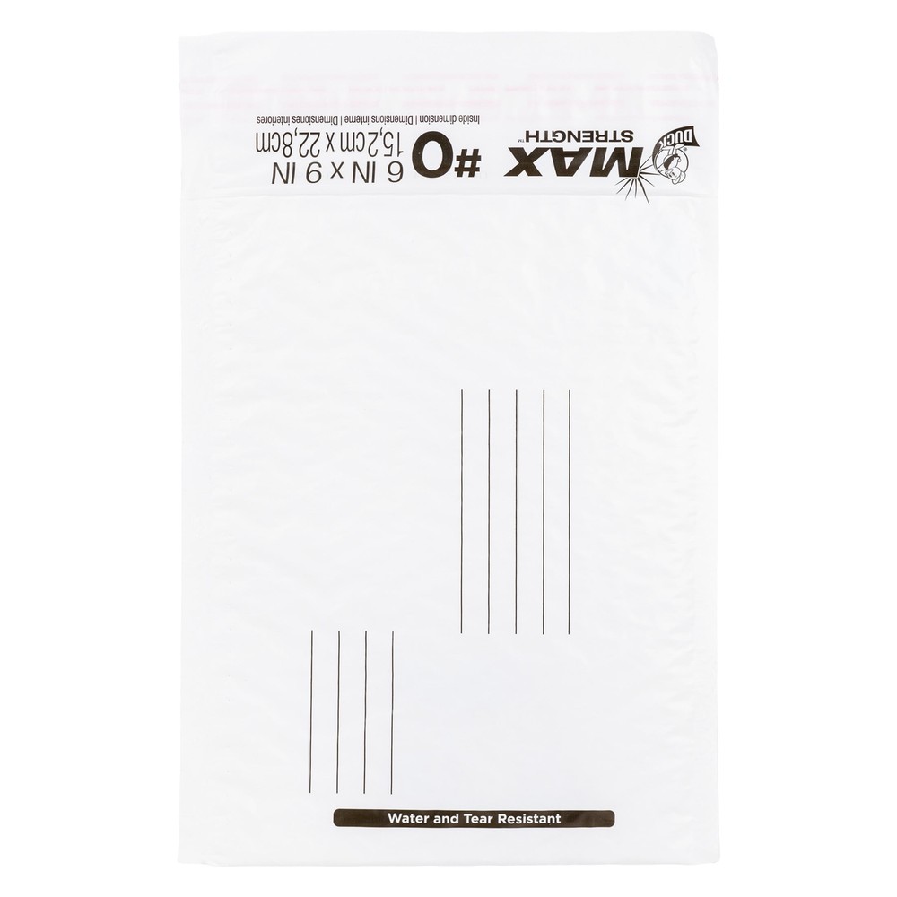 Duck Max Strength Self-Sealing Poly Bubble Mailer, 6" x 9", Solid White, 25 Pack
