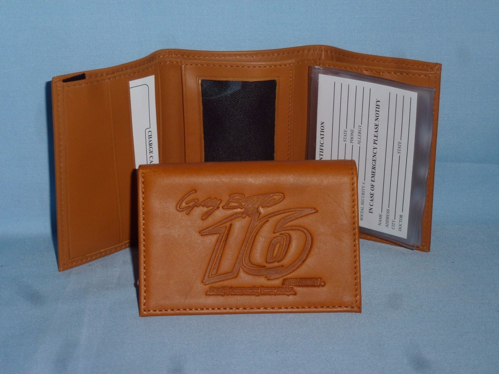 Greg Biffle #16  NASCAR   Leather TriFold Wallet   tan
