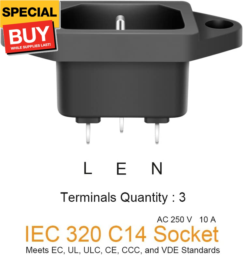 10 Pack AC 250V 10A IEC 320 C14 Panel Mount Plug Adapter Power Connector Socket