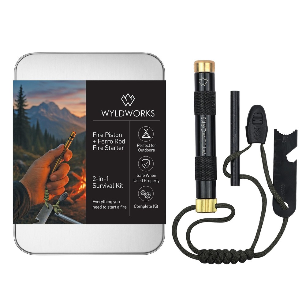 Fire Piston - Ferro Rod - 2 in 1 - Fire Piston Fire Starter Kit - Fire Starte...