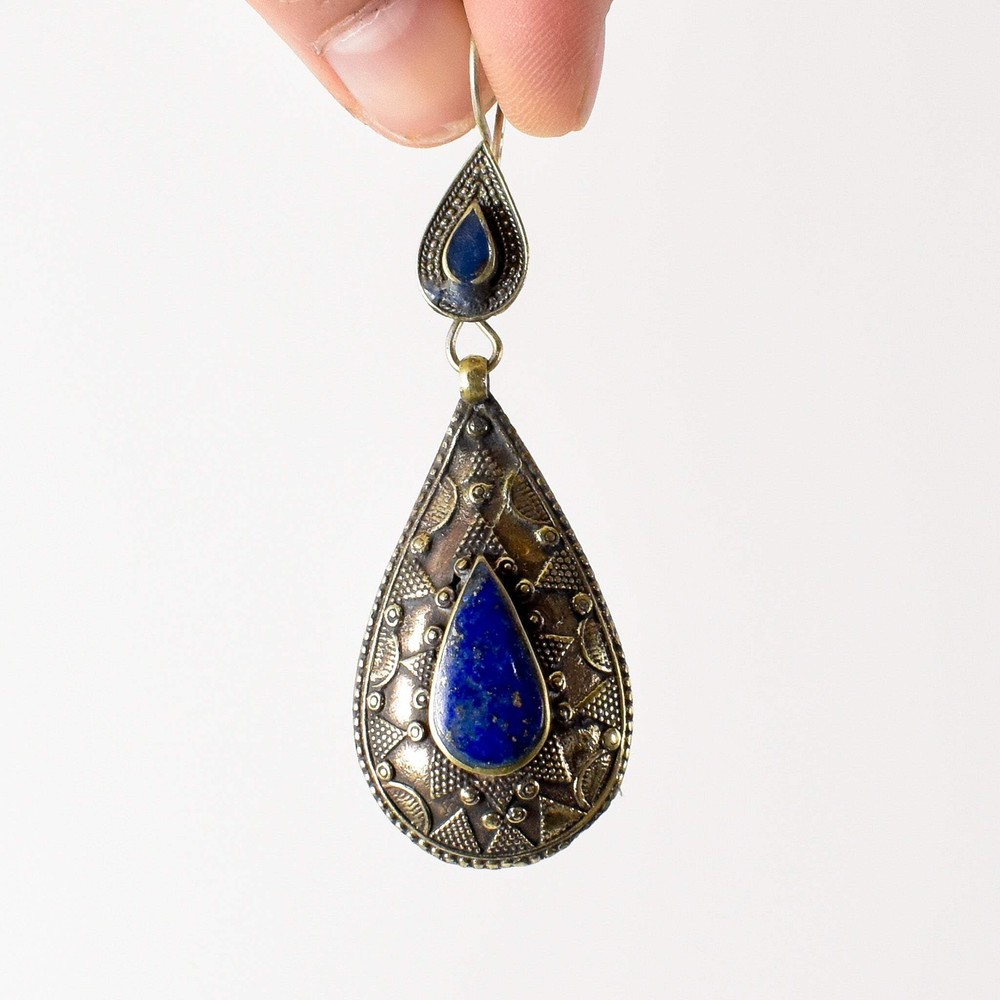 Lapis and Silver Colored Earrings Afghanistan