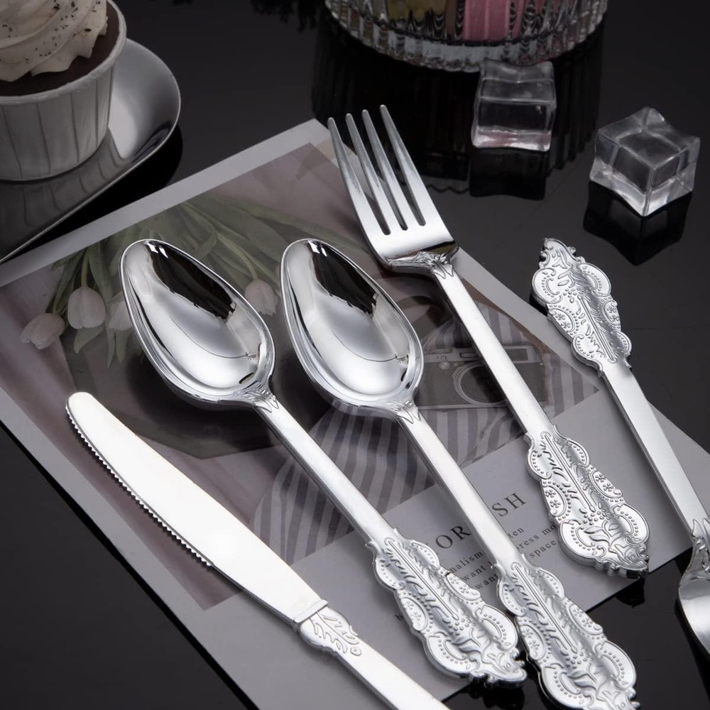 WDF 200 Pieces Silver Plastic Silverware Disposable - - 200PCS