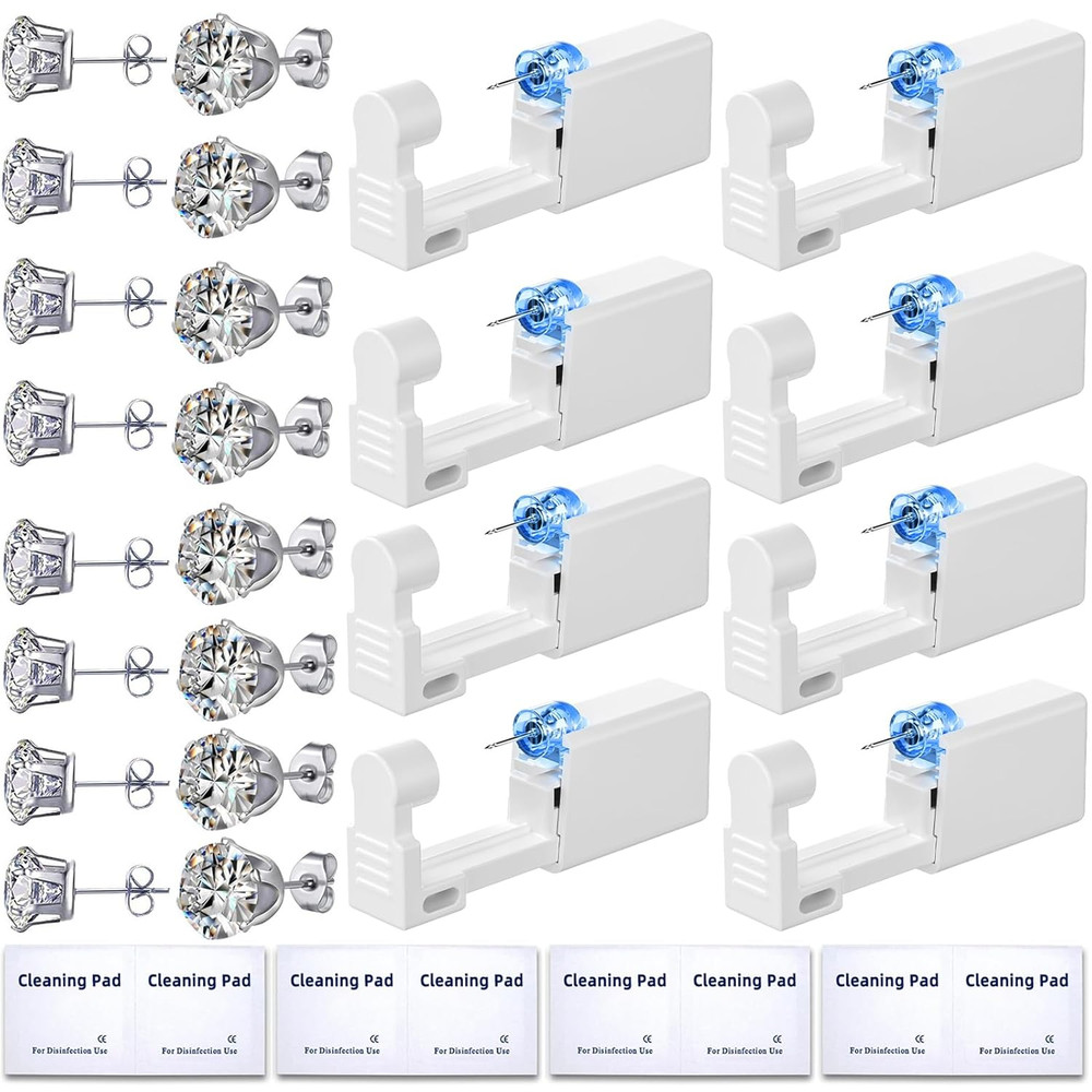 24 Pcs Ear Piercing Kit Disposable Ear Piercing Gun Kit with 8 Pcs Self Piercing