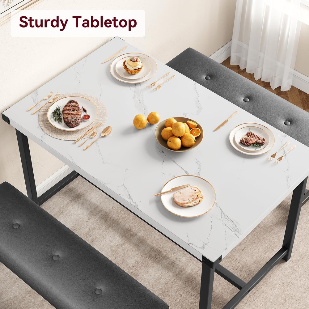 3pcs Dining Room Table Set ,Kitchen Table Set and 2 Upholstered Benches ,Dinette