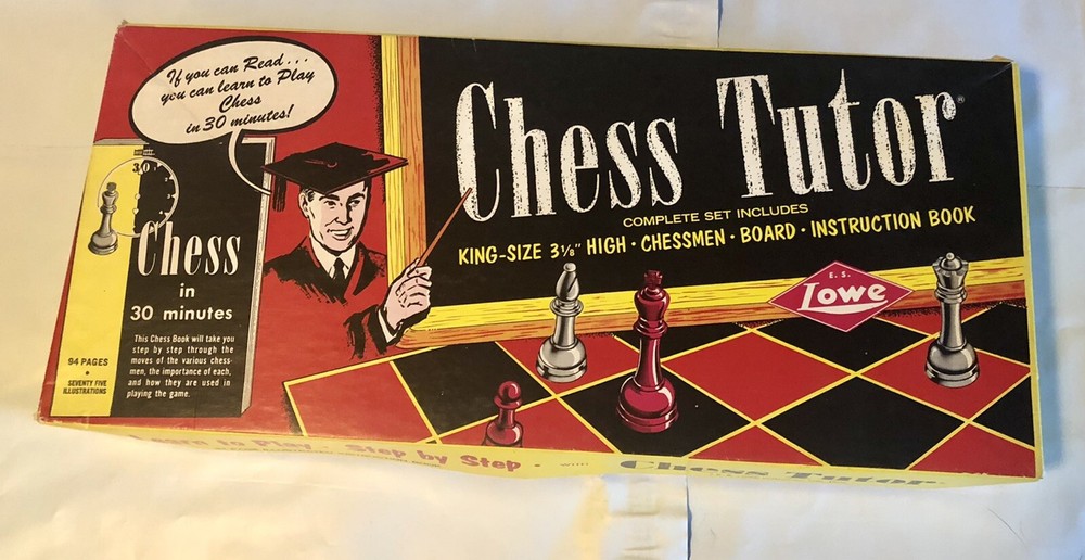 Vintage 1972 Lowe Chess Tutor Set King Size- Chess Complete-Missing 5 Checkers