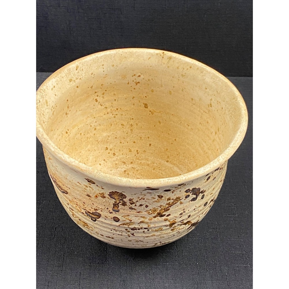 Vintage Hand Made Pottery Planter Signed, Beige w Brown