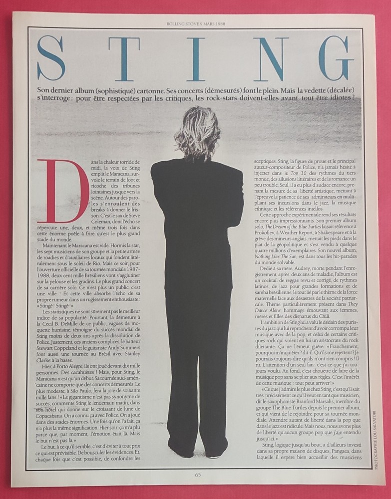 Clipping Press Article: STING 5 Pages March April 1988