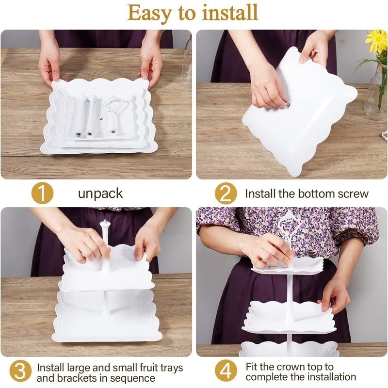 Premium Plastic Dessert Table Display Set Rectangular Reusable Tray Safe Parties