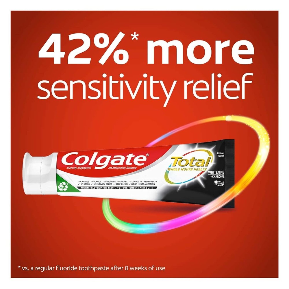 Colgate Total Whitening + Charcoal Toothpaste, Mint, 6 Pack, 5.1 Oz Tubes