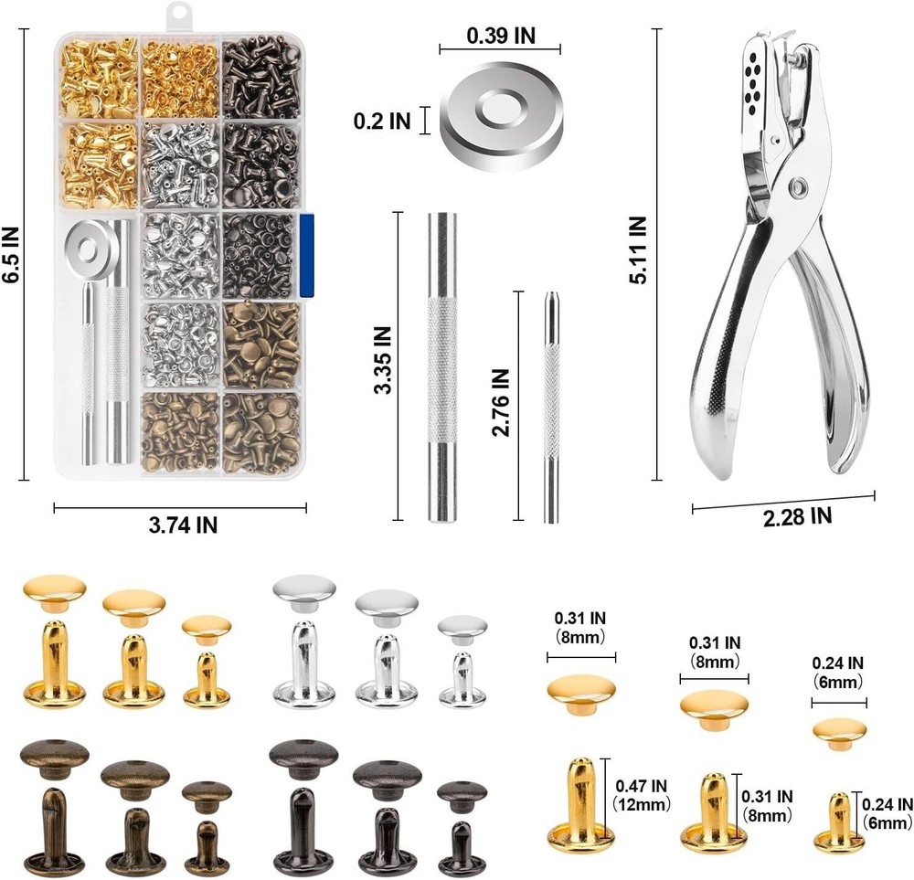 Versatile Leather Rivets Kit - 4 Colors & 3 Sizes Perfect for DIY Projects