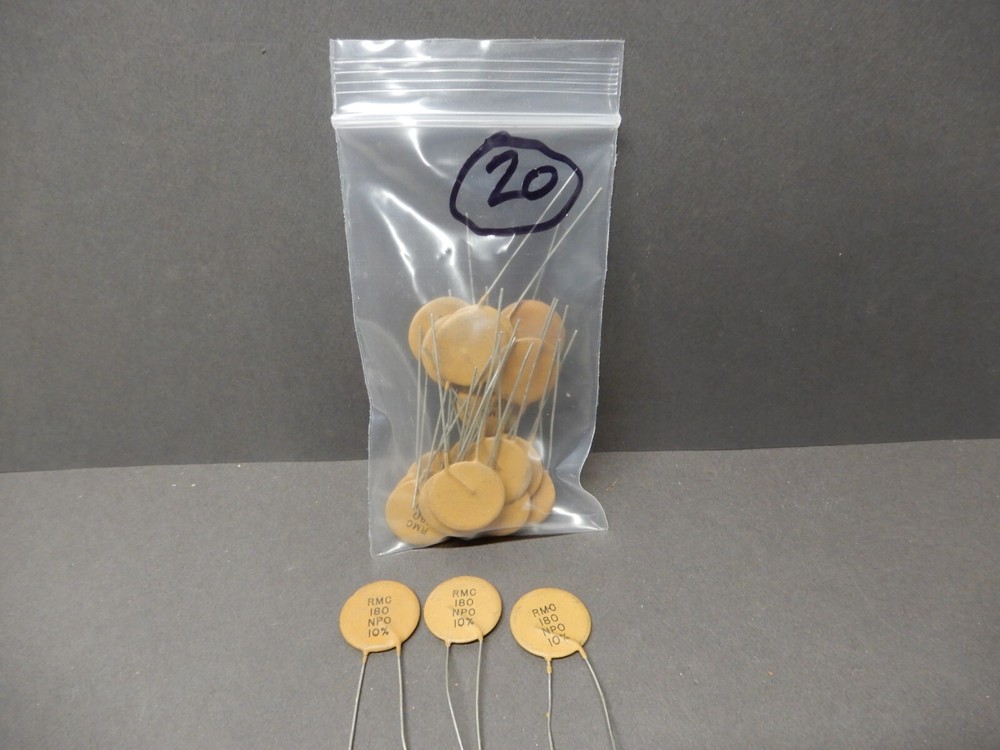 RMC 180pf Ceramic Disc Capacitor 0.9" Diameter Qty 20 NOS Unknown Voltage