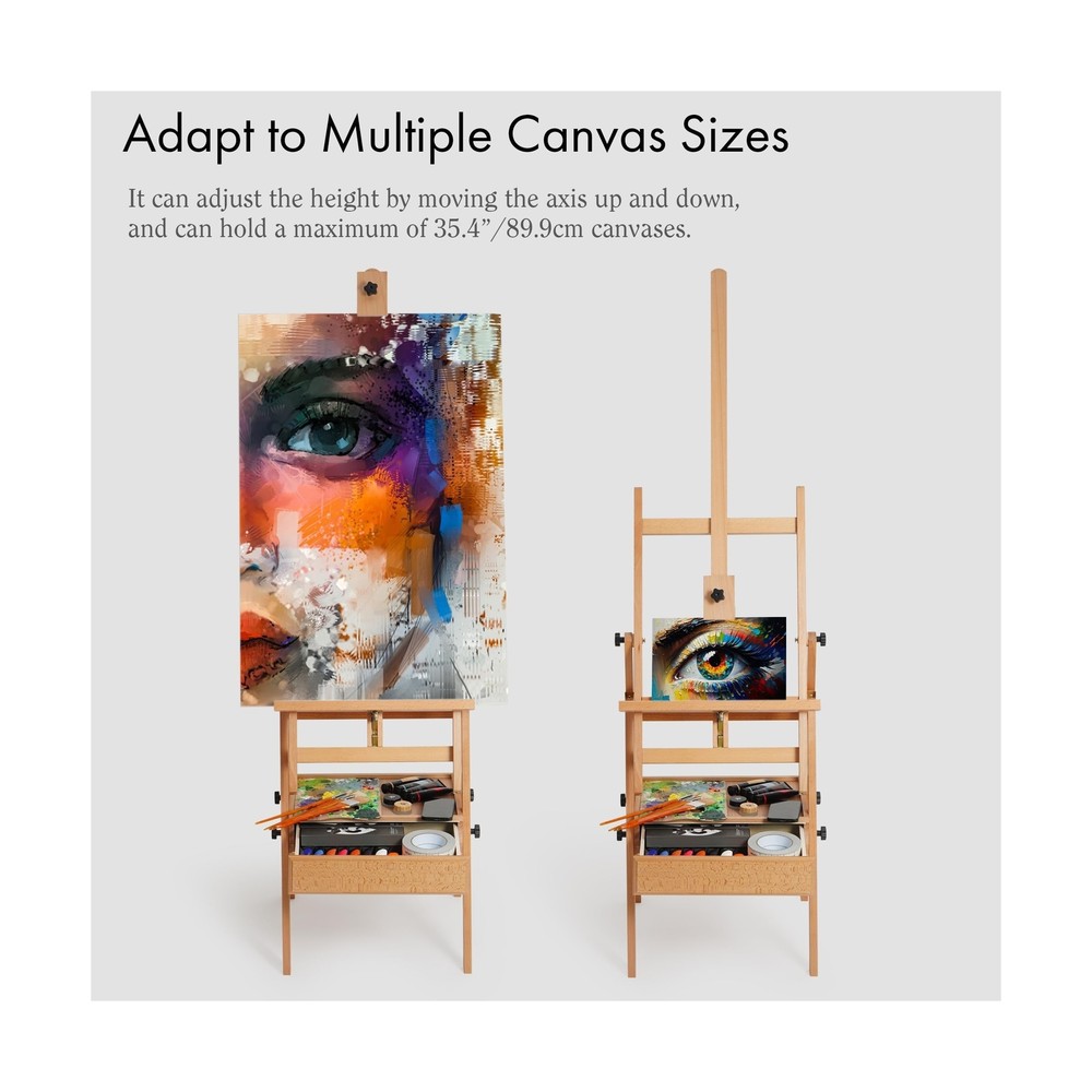 ARTIFY Large Wooden H-Frame Studio Easel, Sturdy Beechwood Canvas Holder Stan...