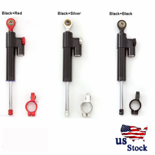 US CNC Motorcycle Gray&Red Steering Damper Stabilizer Linear Reversed Universal