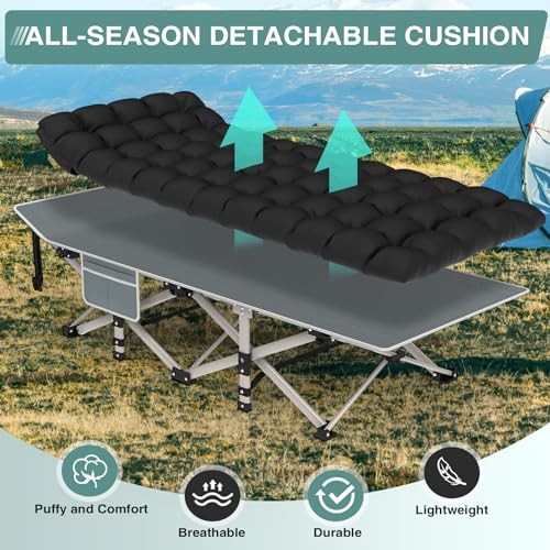 Camping Cot for Adults, Heavy Basic - 75x28x15" Gray Cot + Onyx Pad(update)