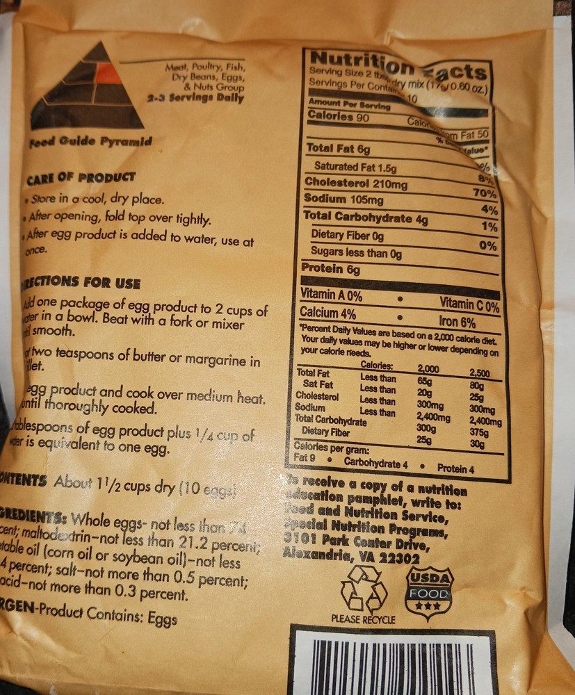 Powdered Eggs Dried Eggs Scrambled Baking Prepping Camping 6oz. Sonstegard MREs
