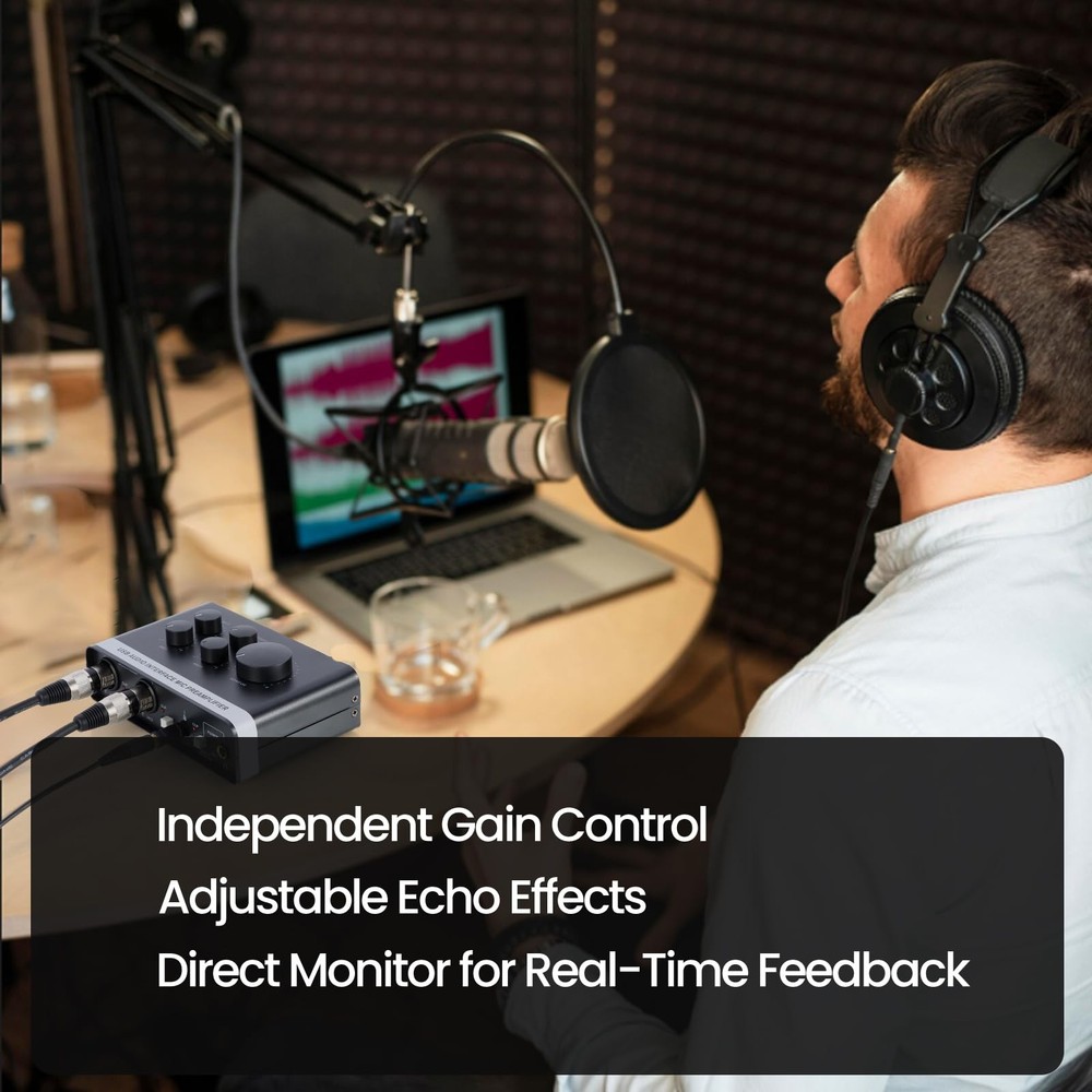 USB Audio Interface 2 XLR/TRS Inputs, Phantom Power, USBA/C for Recording