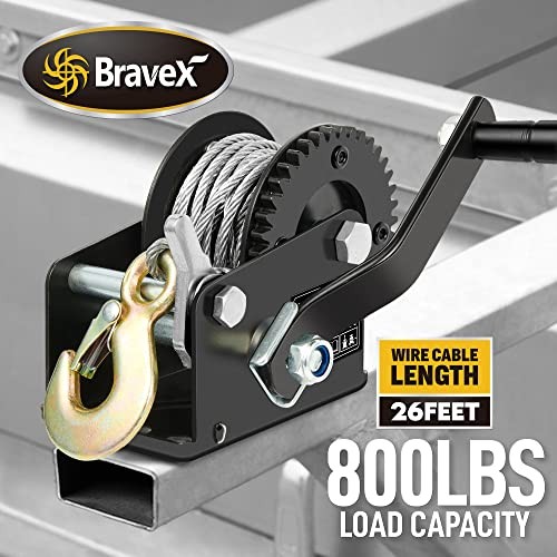 Capacity Heavy Duty Hand Winch, Crank Strap Gear Winch with 26 feet 800lbs