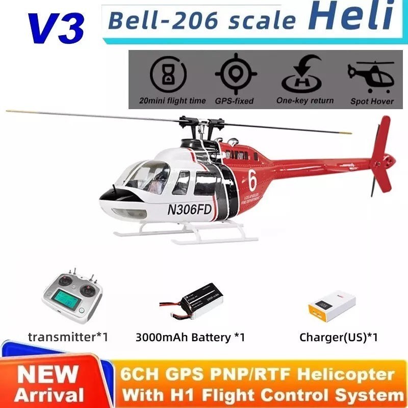 Fly Wing Bell-206 V3 6CH GPS 3D Hovering Auto Return RC RTF Helicopter