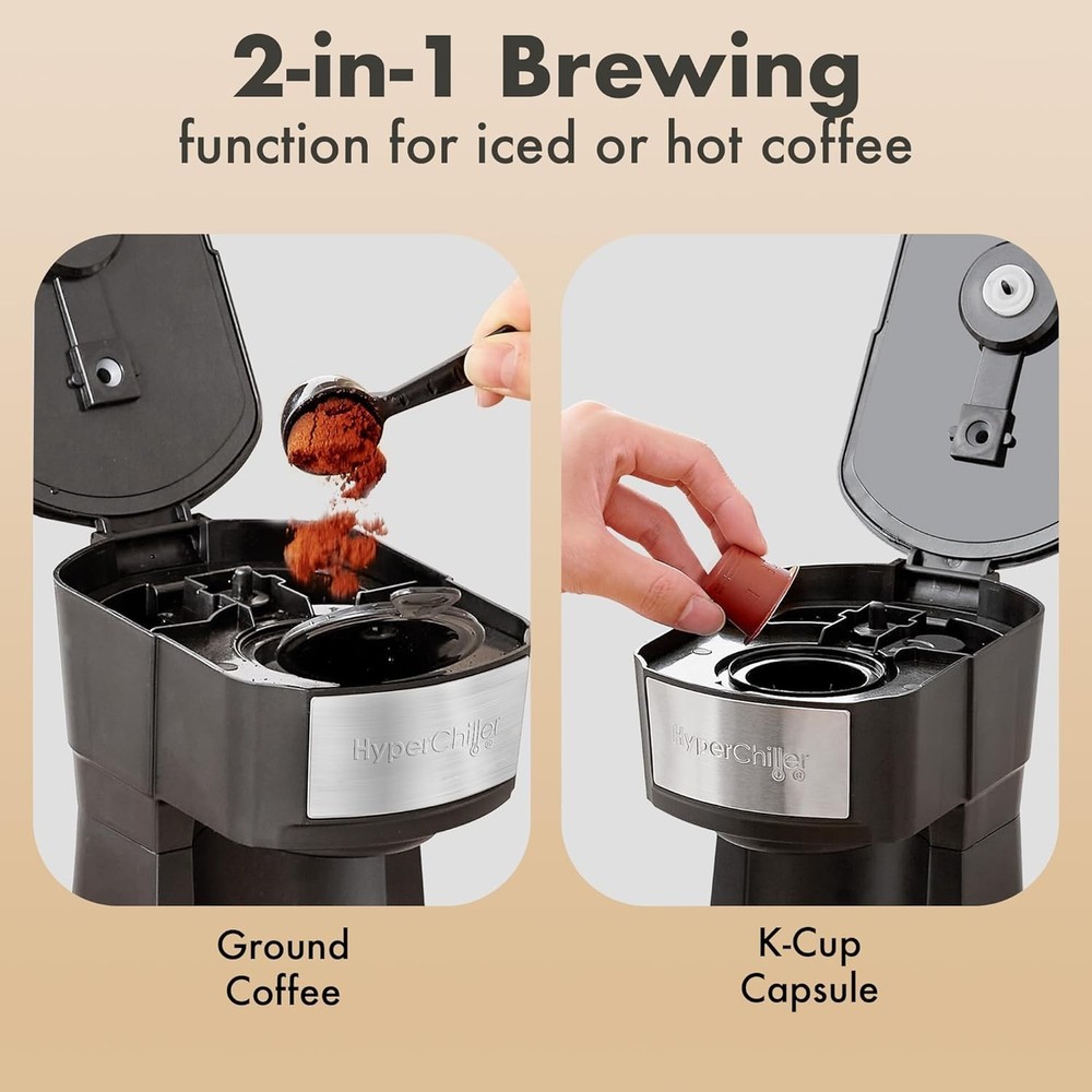 Portable Iced & Hot Coffee Maker with Removable Drip Tray - Modern & Efficient