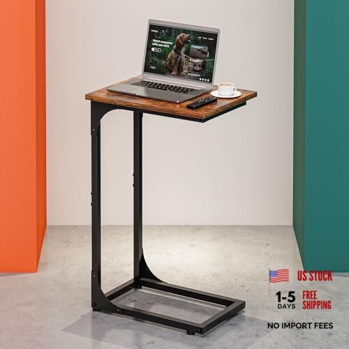 C-Shaped Side Table for Couch - Small 1-Pack Rustic Brown Without Power Outlets