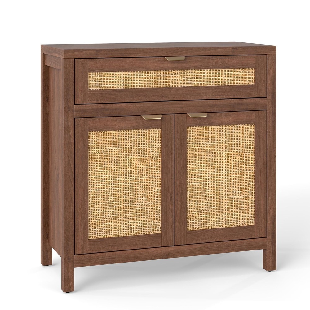 Rattan Buffet Sideboard Cabinet w/ Storage, Doors & Drawer, Boho Farmhouse