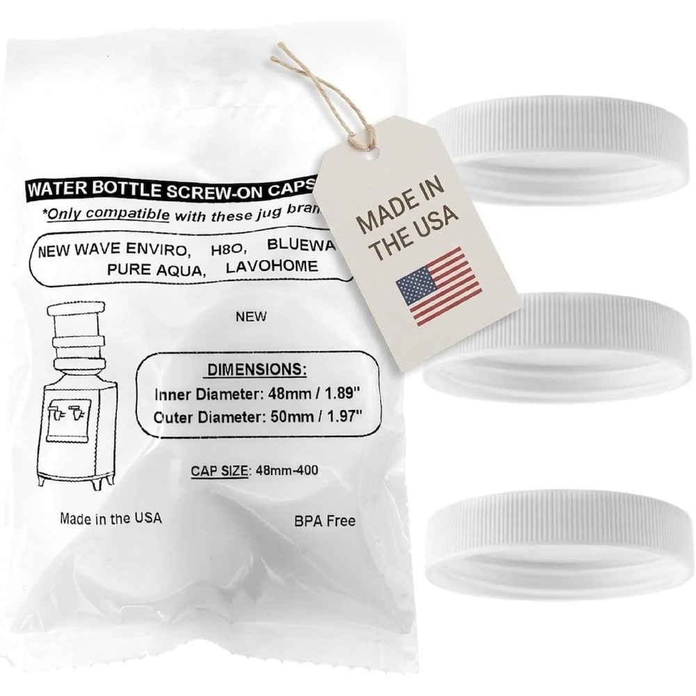 Water Systems Screw-On Caps for Water Cooler/Dispenser Plastic Jugs, 48mm Bot...